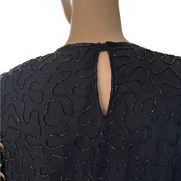 Vintage Diamond Gold and Black Sequin Silk Top - Picture 3 of 8